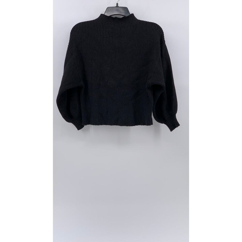LINE DOT Women's Black Ribbed Mock-Neck Long Sleeve Pullover Sweater SZ S